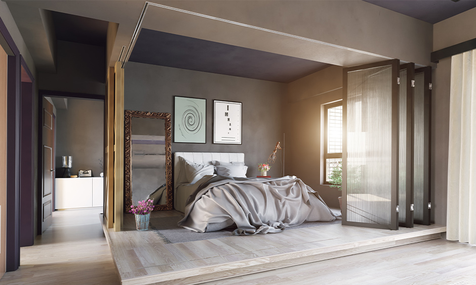 Sliding fluted glass door for the bedroom, providing privacy and modern style