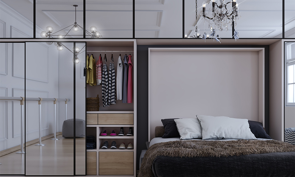 Folding sofa cum bed with plywood in white paint