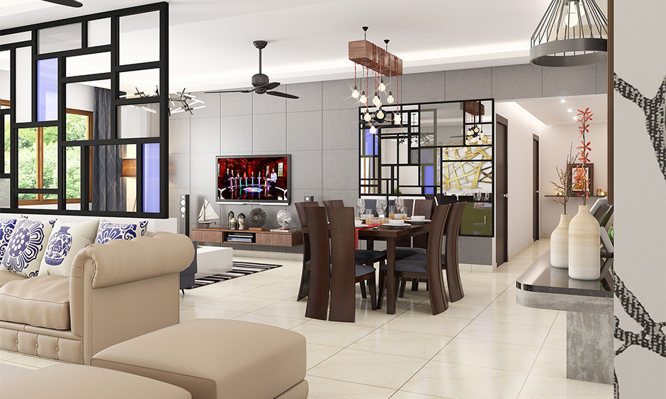 Modern glass wall decor partition in the living room