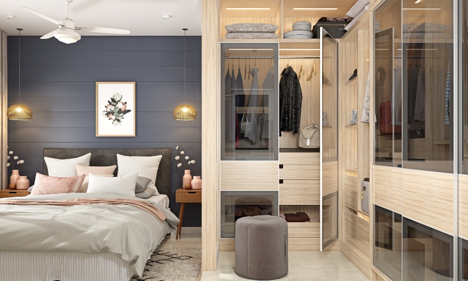 Modern corner wardrobe design with customised LED lightings
