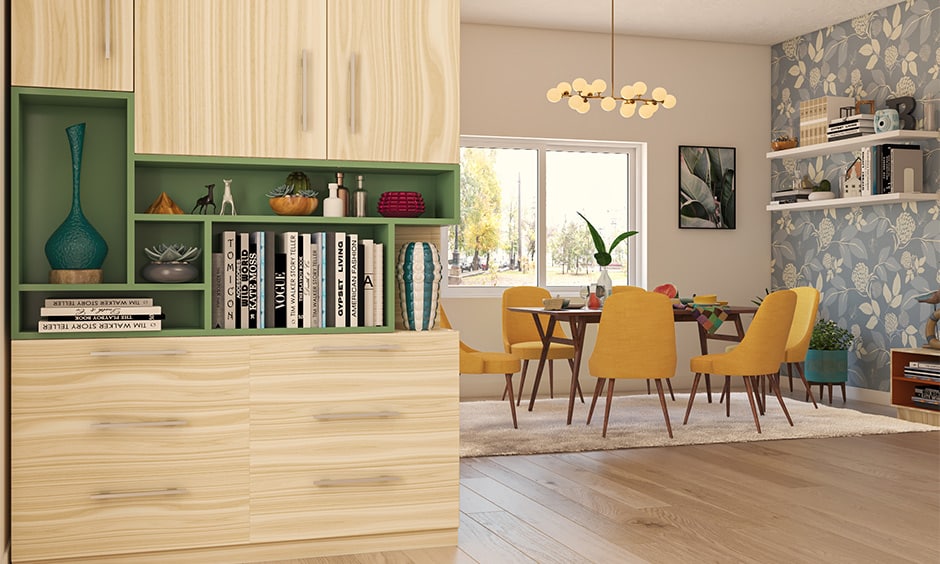 An open-plan hallway with sandy-textured light PVC carpet flooring, creating a beach-like ambience