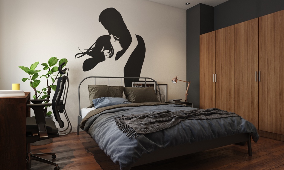 Romantic wall stickers for the bedroom feature a black silhouette of a couple embracing