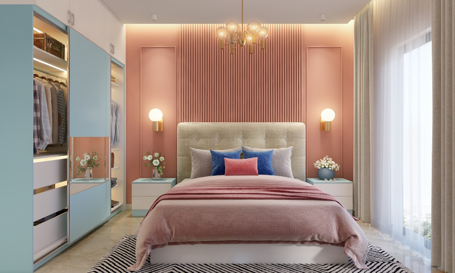 Small bedroom renovation ideas with round bulb wall lights and a chandelier, creating a warm ambience