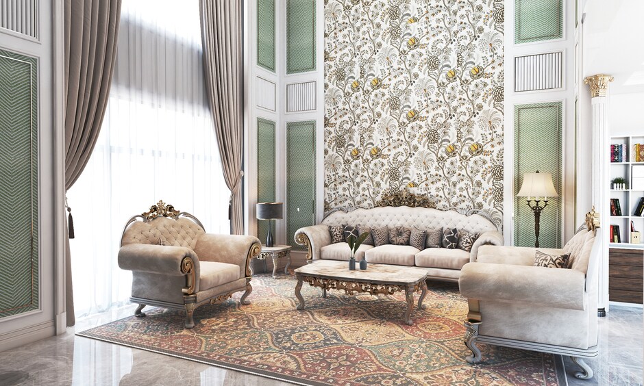 Captivating Victorian-era inspired living room with ornate details and rich colours