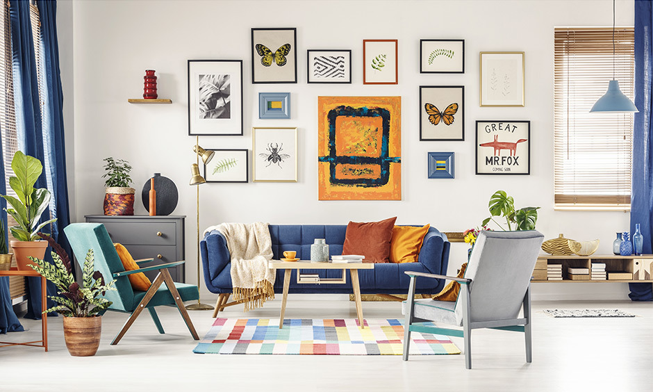 DIY modern interior wall design ideas with stencils and peel-and-stick tiles