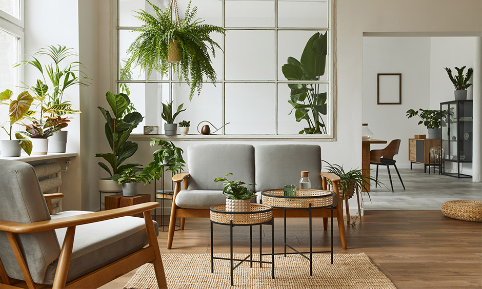DIY teapoy design in a cosy living room showcasing custom wooden furniture with a rustic finish