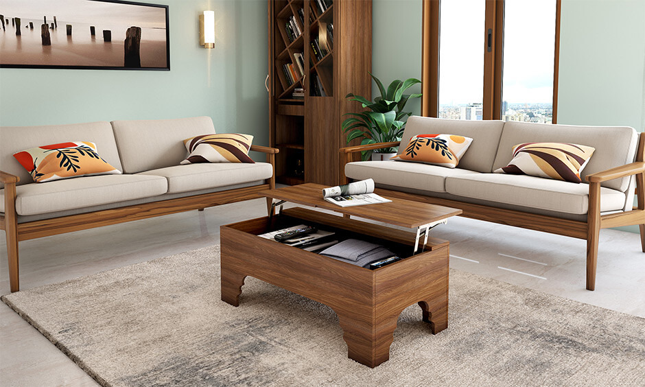 Plywood teapoy design in a modern living space, featuring elegant folding functionality and affordability