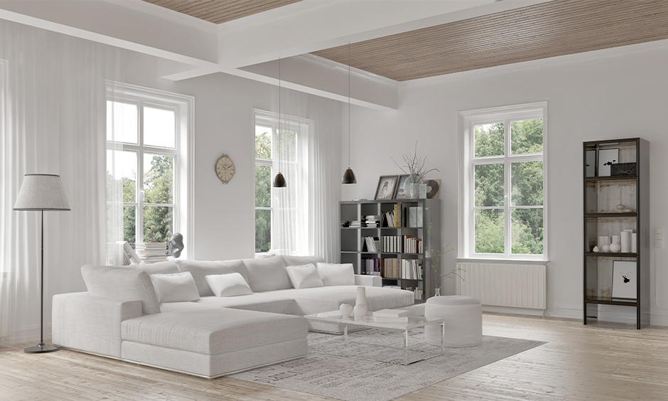 Coffered ceiling design in an open space creates a cohesive and aesthetically pleasing look