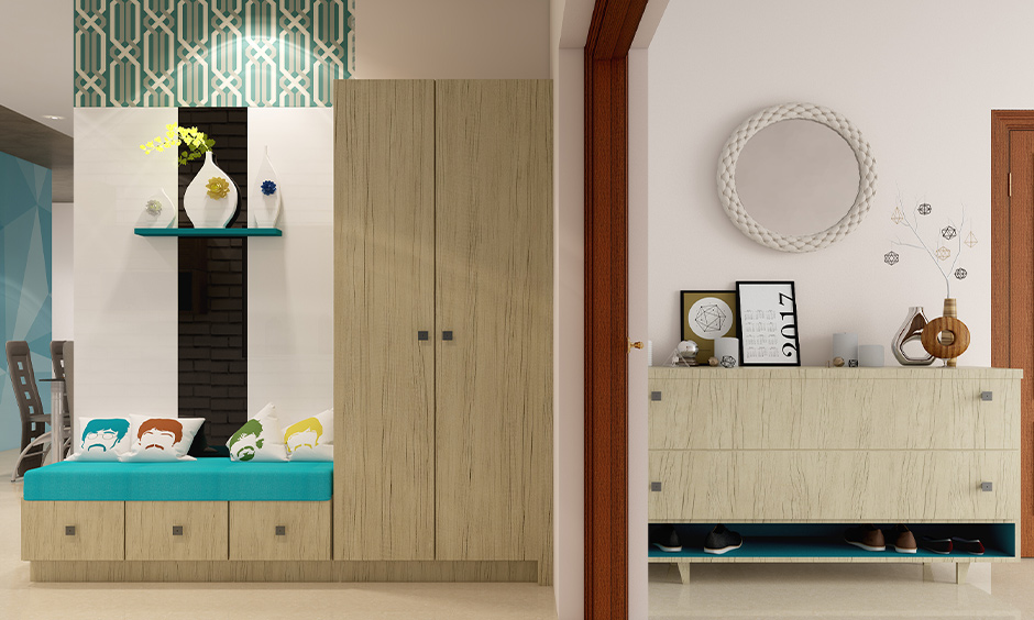 Modern hallway furniture with colourful custom pieces, adding style and functionality to the space