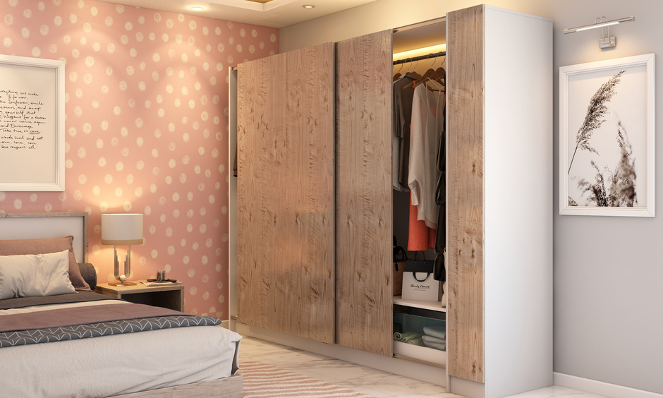 Timeless wood grain patterns in modern sunmica design for wardrobe exude classic elegance