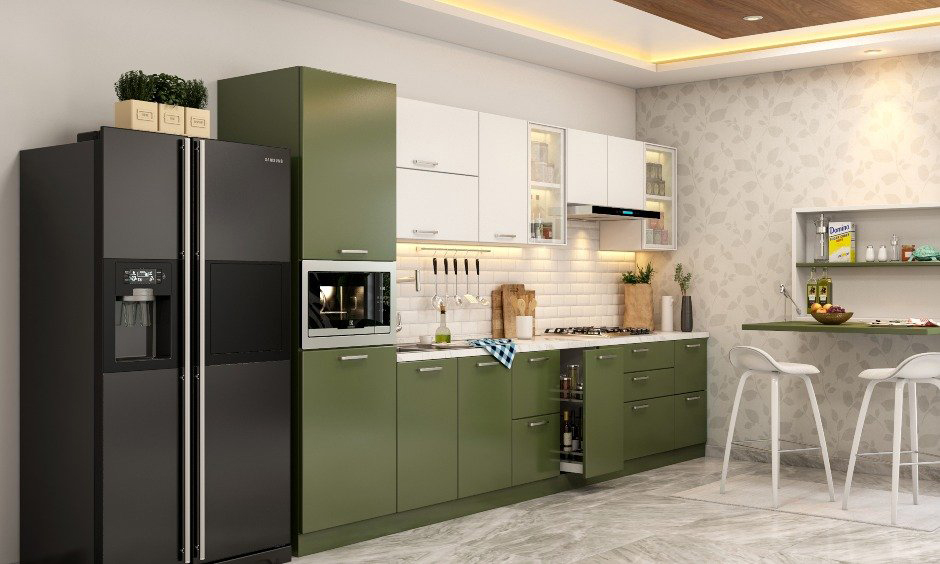 Olive Green & White Kitchen Laminate Colour Combination for a refreshing Mediterranean-inspired look