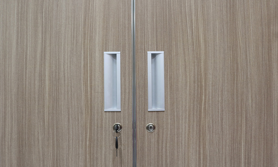 Recessed wooden wardrobe handles with minimalist design, blending seamlessly for a clutter-free look