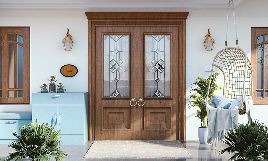 A pair of round, wooden door handles that elevate the entrance with timeless design and comfortable grip