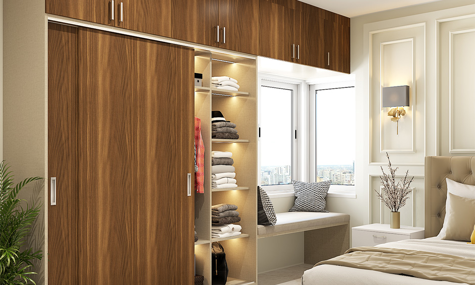 Sliding wardrobe sunmica design with bold colours and funky patterns for a nostalgic vibe