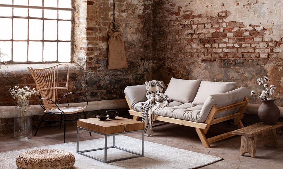 Steel teapoy design with a sleek metal frame and a wooden top, adding modern industrial chic to the decor