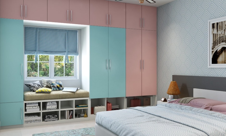 Wardrobe sunmica combination design in solid colours and glossy finish