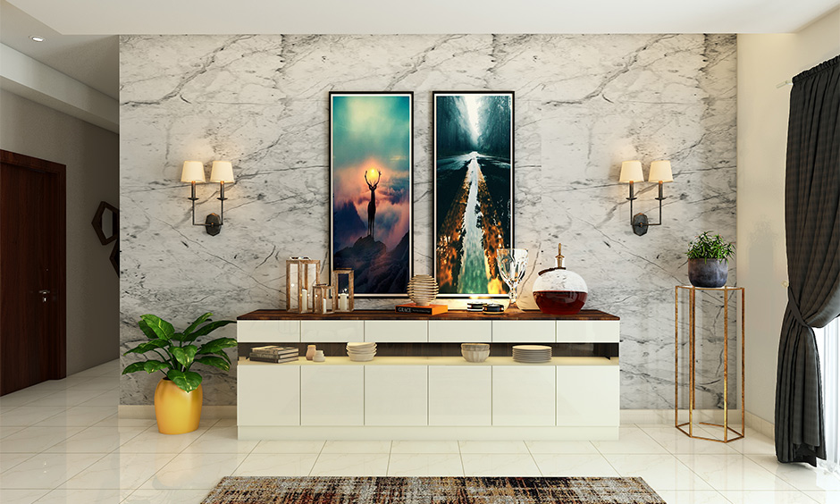 Stunning abstract white colour HD wallpaper creates a contemporary, charming living room ambience