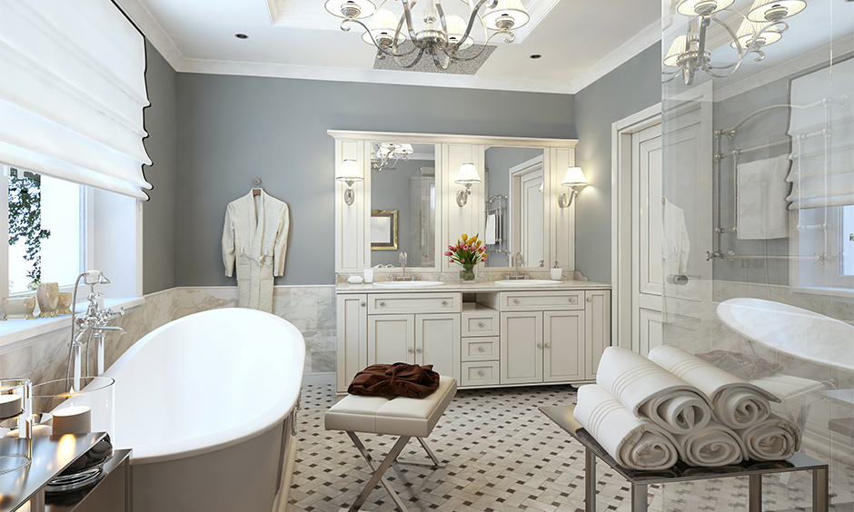 Stylish and sturdy circular calcium silicate false ceiling design, perfect for enhancing your bathroom