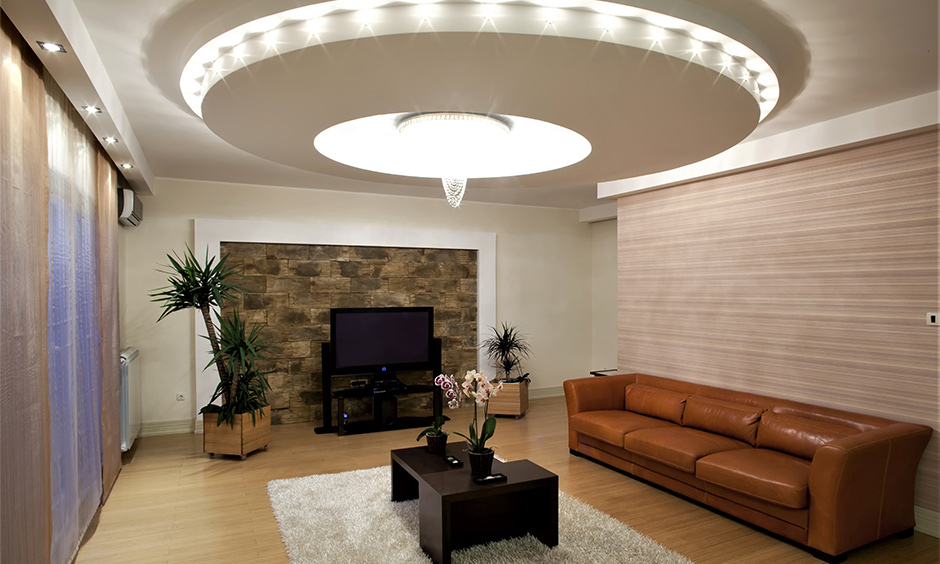 Circular calcium silicate false ceiling design, offering a stunning and captivating focal point in the room