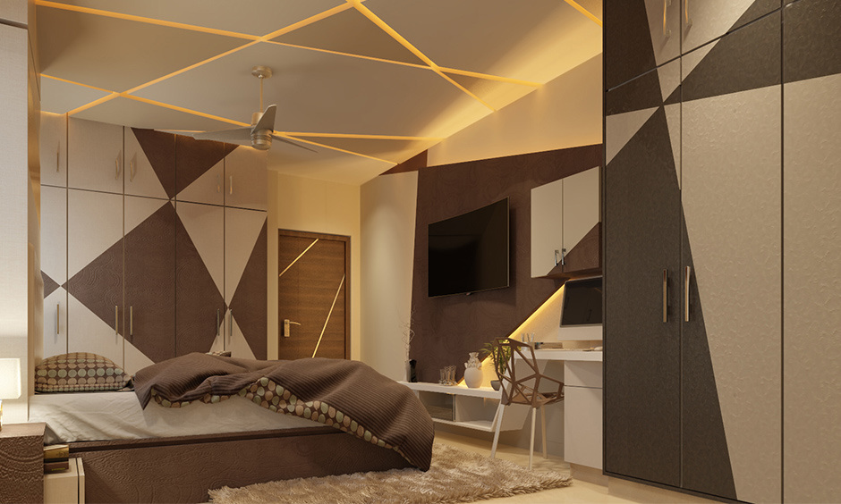 Geometric pattern calcium silicate false ceiling, adding style and sophistication to the room