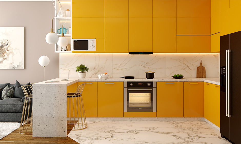 Acrylic laminates for kitchen with a sleek, mirror-like surface adding luxury and modern style