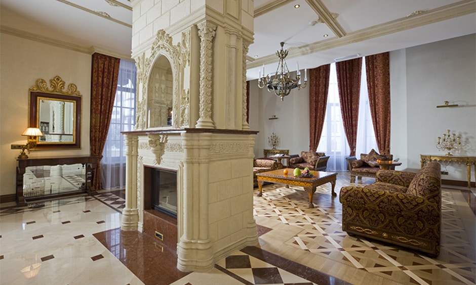 Marble border corner design enhances floors with a chic, traditional touch