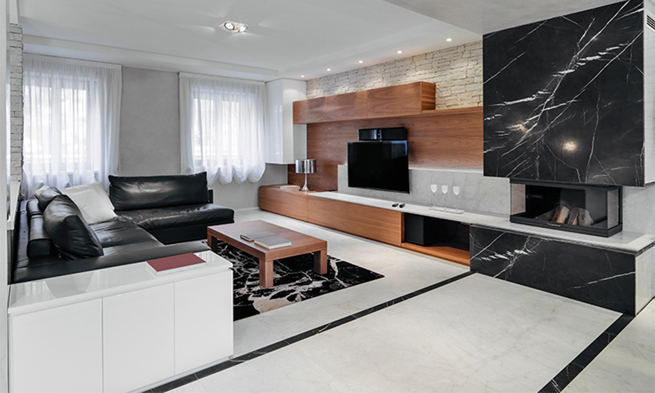 Marble border design for home elegantly enlarges small spaces, creating a cosy feel