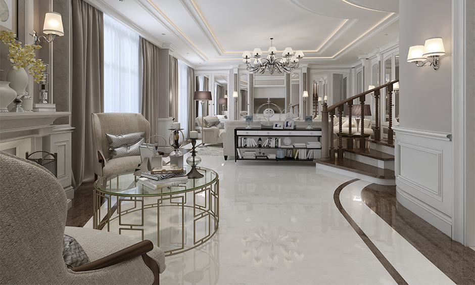 Modern marble floor border design elegantly demarcates open spaces