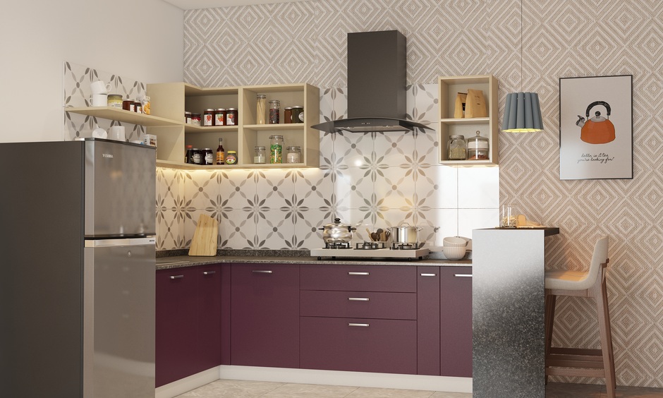 Small house mini kitchen design with open shelving, clever storage, and a charming breakfast corner