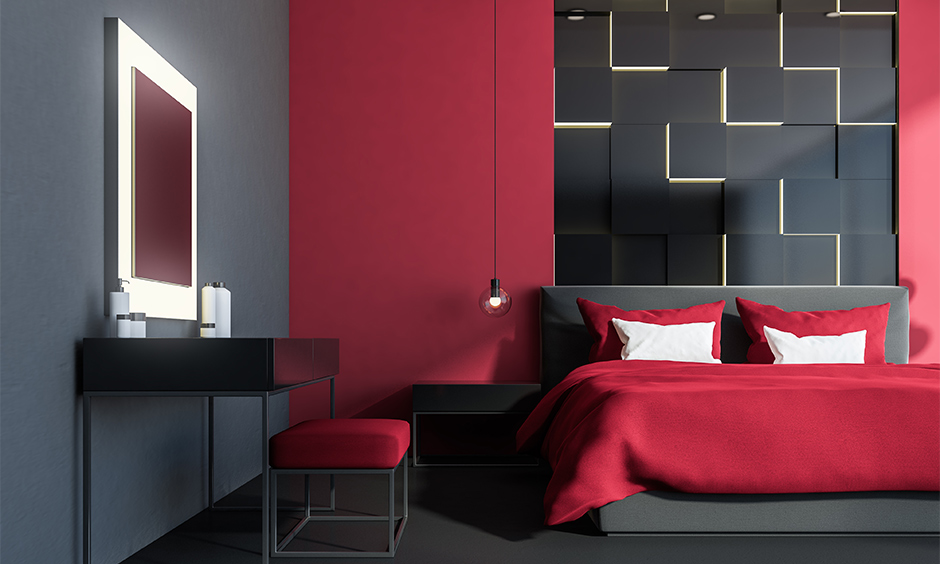 Wine wall colour bedroom with a rich accent wall, adding depth and warmth for cosy intimacy