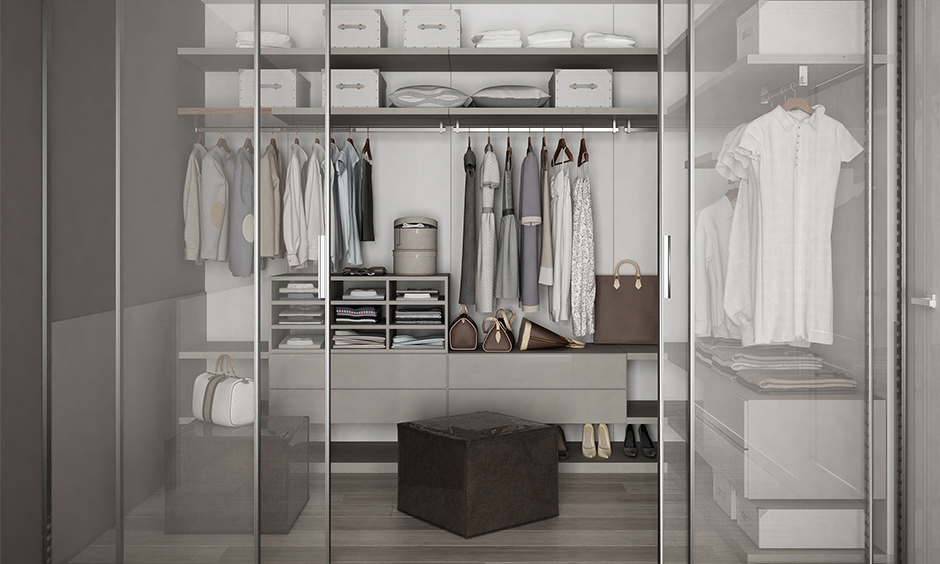 Stylish 2-door wardrobe design creates an airy, open feel in cosy bedroom