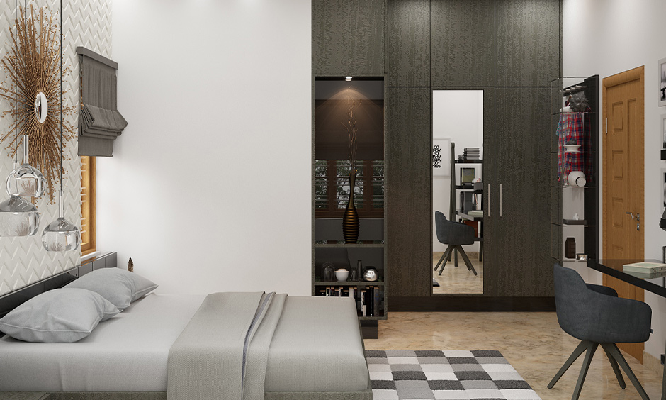 2-door wooden wardrobe with mirrored doors, sleek design to enhance bedroom space