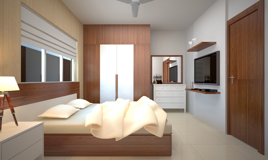 2-door wooden wardrobe in rich mahogany or light oak, blending style and durability