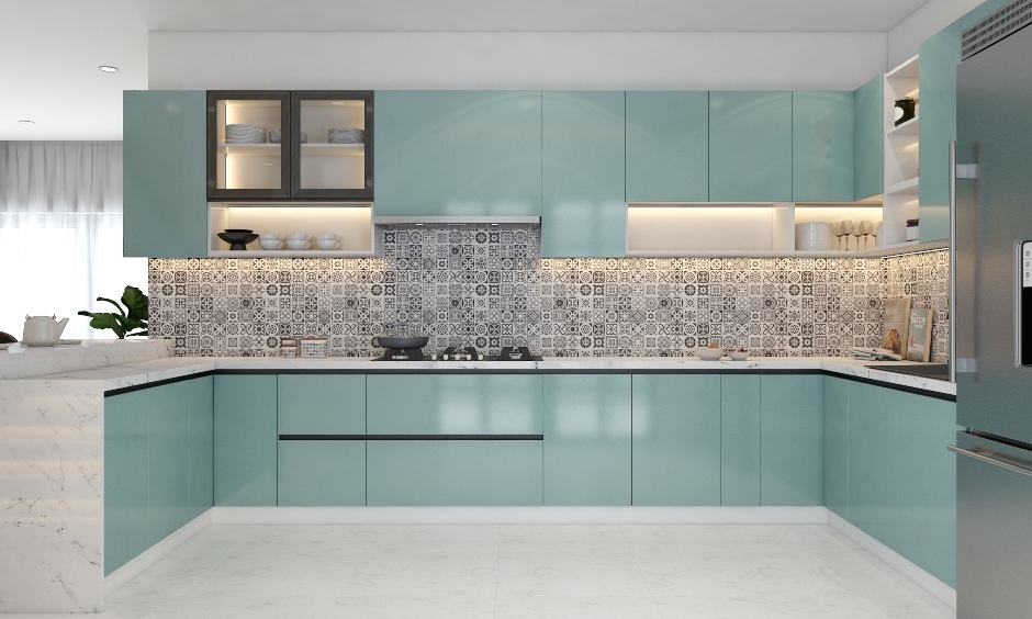 Kitchens with beige, peach, and olive tones showcase Ahmedabad interior design colour trends, blending style and comfort