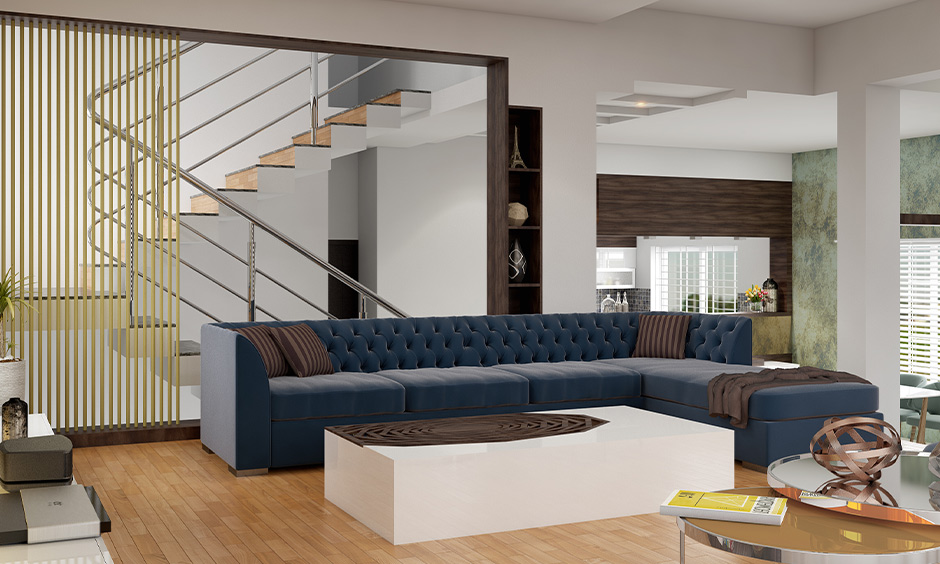 Dark blue sofa, a dramatic and elegant centrepiece for versatile living room designs
