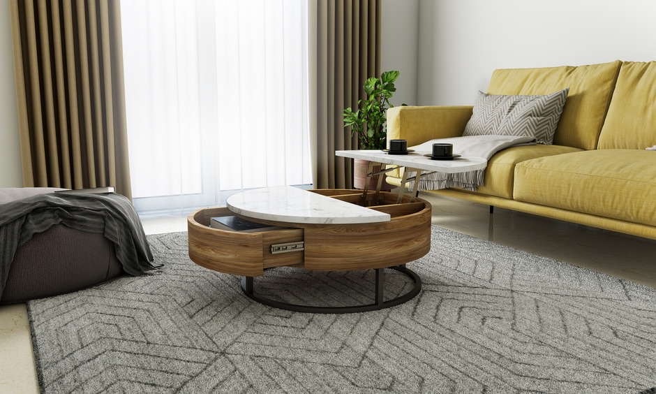 Modular living room with futuristic design and warm comfort – top living room trends for 2025.