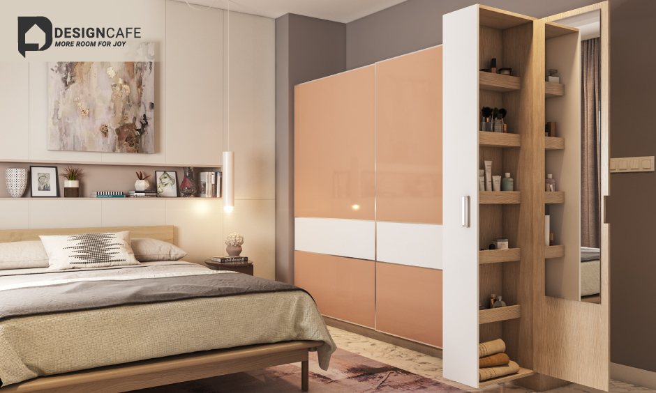 10 by 10 room size with a sliding door wardrobe that optimises space and serves as a stylish dressing table.