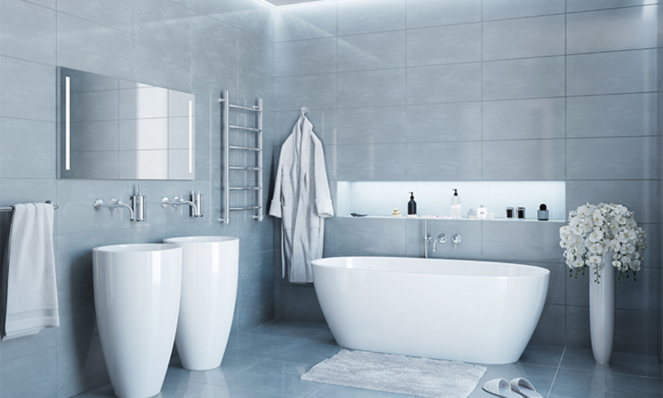 Aegean Teal, a trending interior paint colour, transforms a bathroom into a calming, nature-inspired retreat.