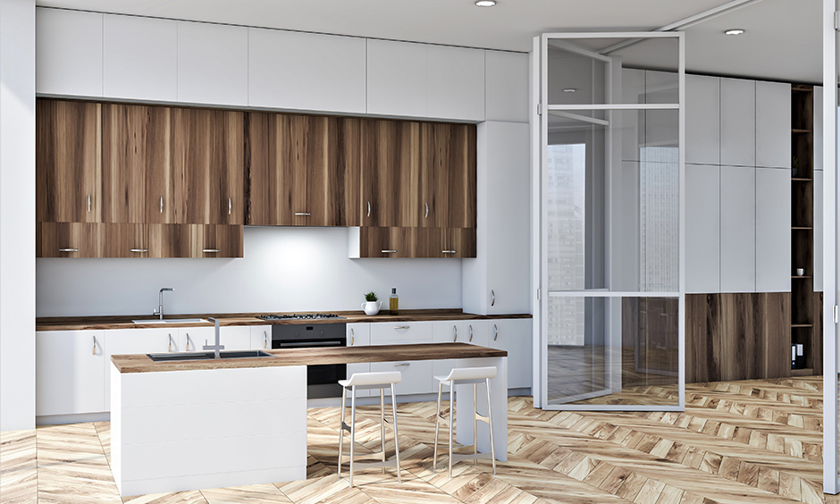 Sleek aluminium kitchen door, rust-resistant and durable, blending modern design with practicality