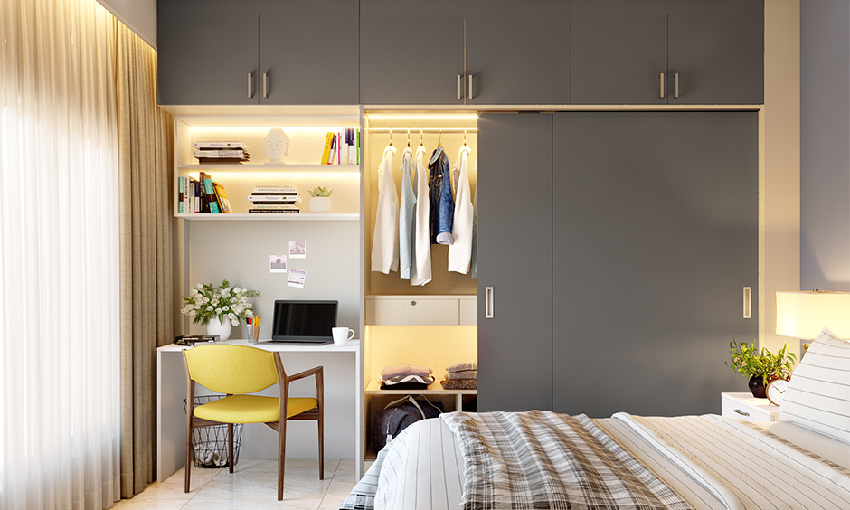 Built-in wardrobe sliding door with loft storage for efficient, stylish room organisation.