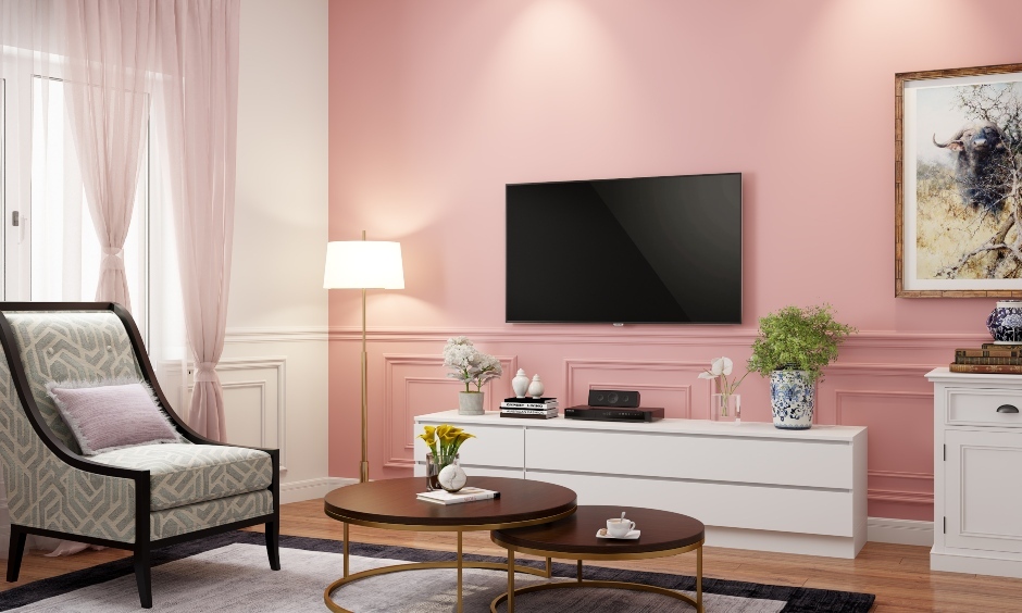 Clay Pink, a trending colour in 2025, adds a soft, minimalist vibe to living rooms with light furniture and warm deco