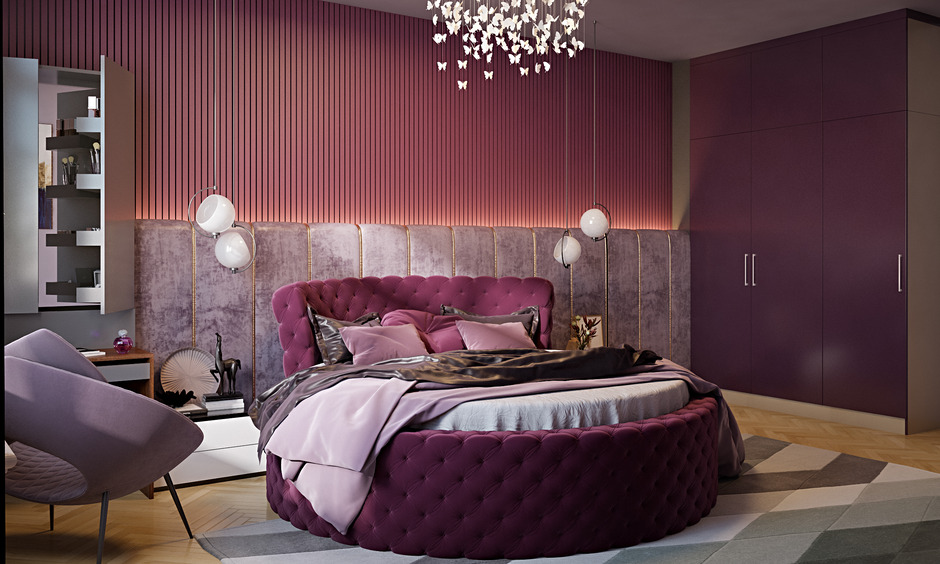 Luxury round bed with plush upholstery and elegant design for a lavish, comfortable retreat.