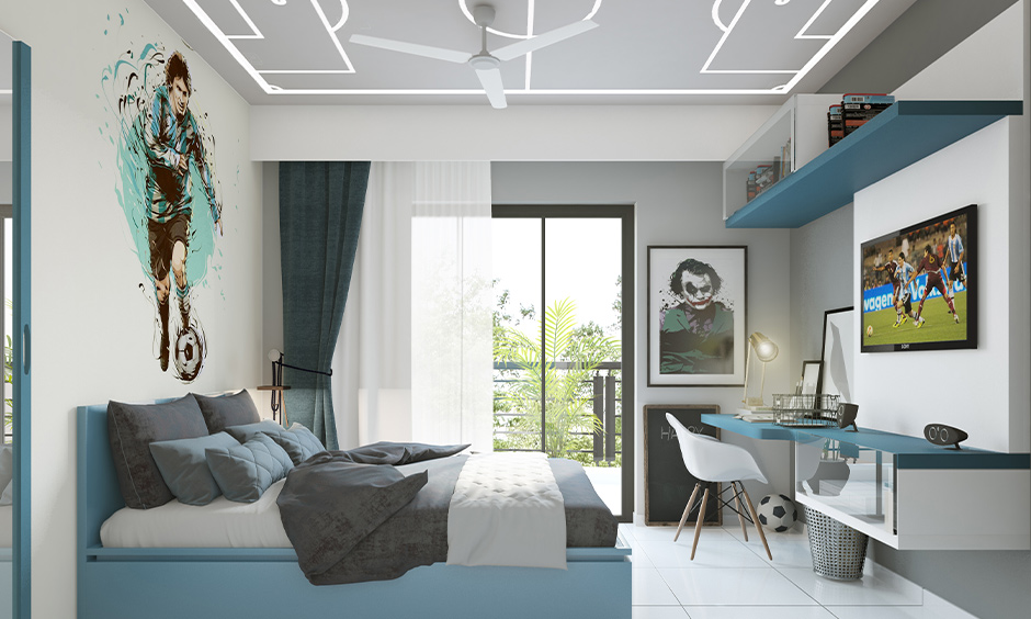A double bed sunmica design enhances room decor with comfort and style, offering smooth surfaces and textures.