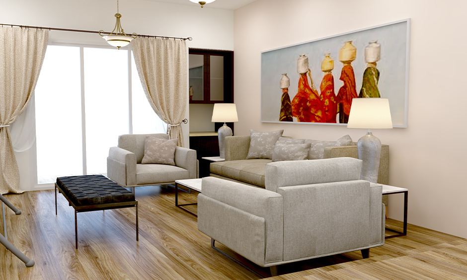Compact wall almirah design with glass doors and storage for living room corner optimization