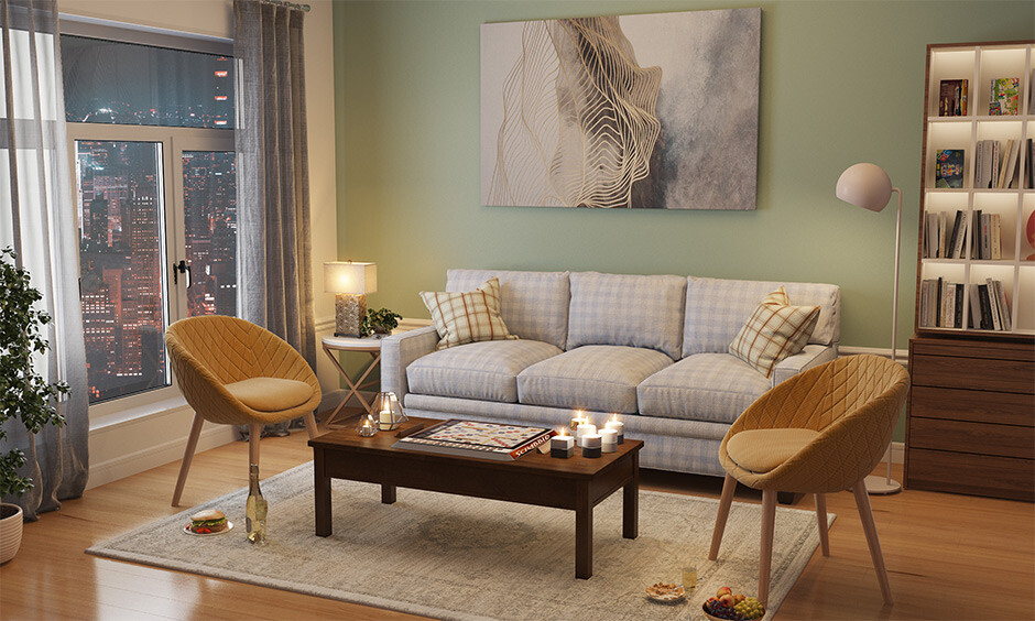 Cosy cottage decor in soft-muted colours like baby pink, beige, and sky blue creates a calm, inviting home space.