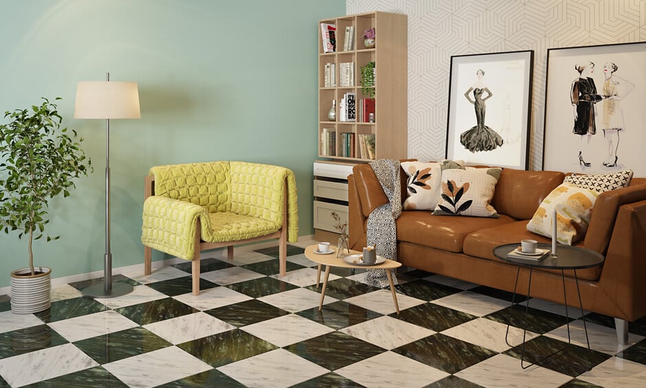 Marble floor tiles in black and white