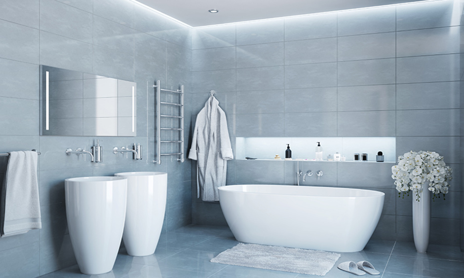 Small bathroom design trends 2025 with muted colours for a spacious and airy ambience.