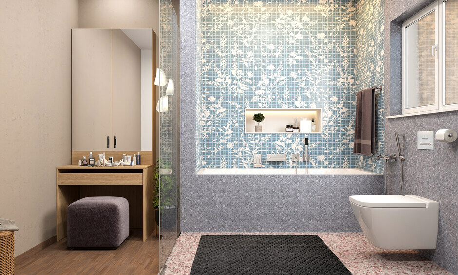 Vibrant terrazzo floor tiles with colourful stone chips