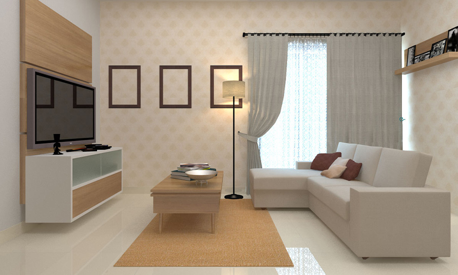 Off-white three-seater corner sofa with L-shape, brightening a modern living room space.