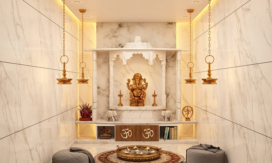 Why marble is preferred for pooja rooms over granite for a serene ambiance.